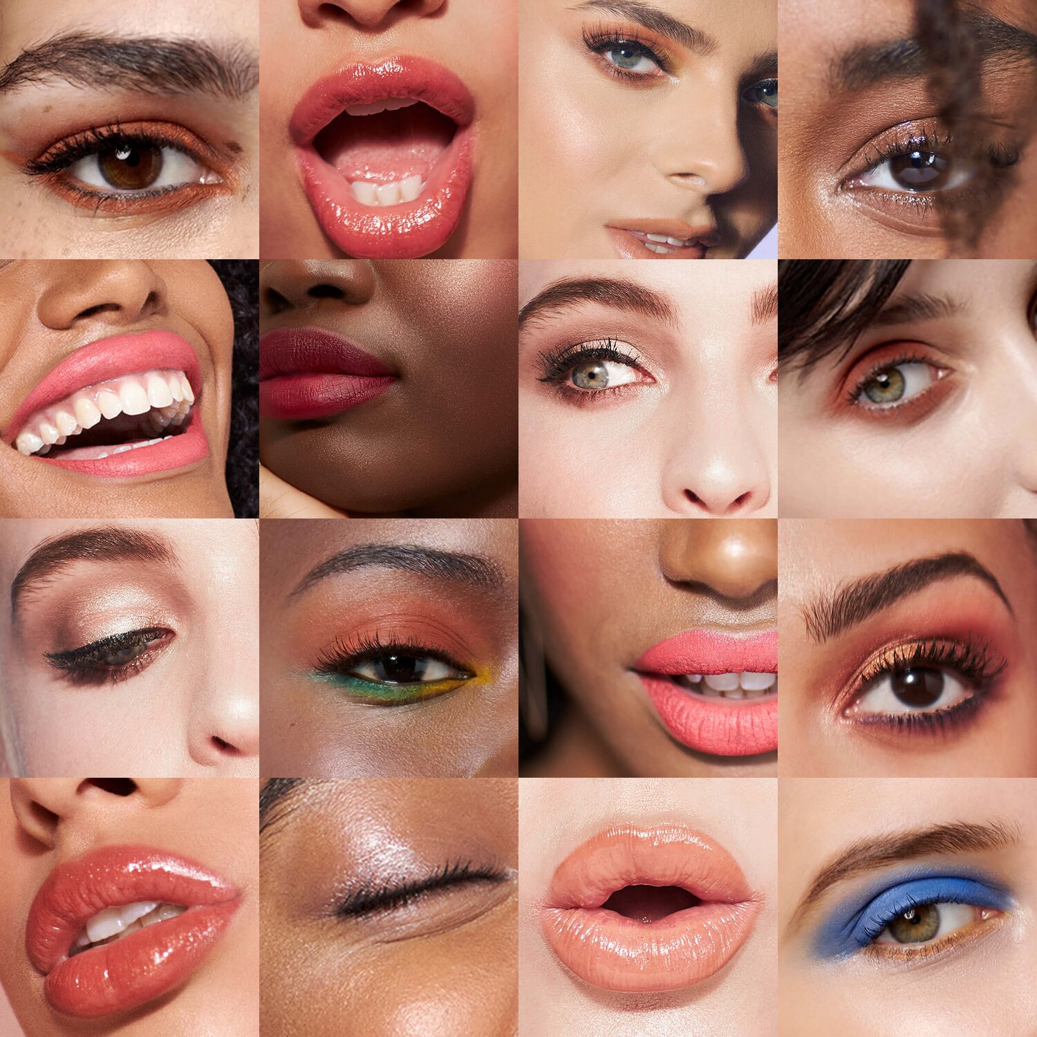 Collage of different men and women showing eyes, lips and face
