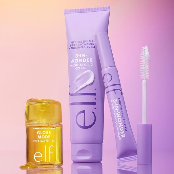 Hair oil, styling cream, and styling cream flyaway wand