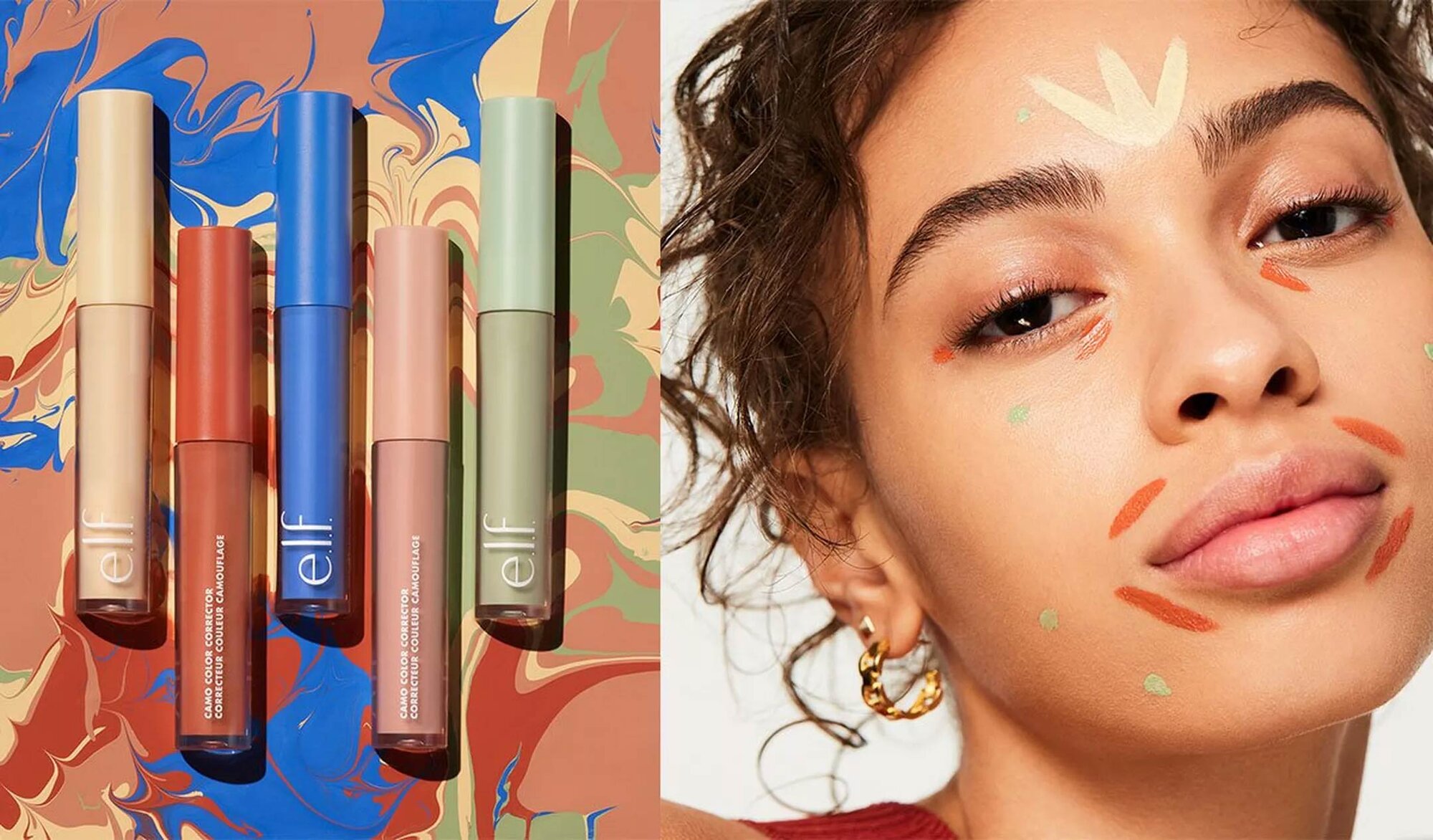 Model wearing e.l.f. camo color correctors