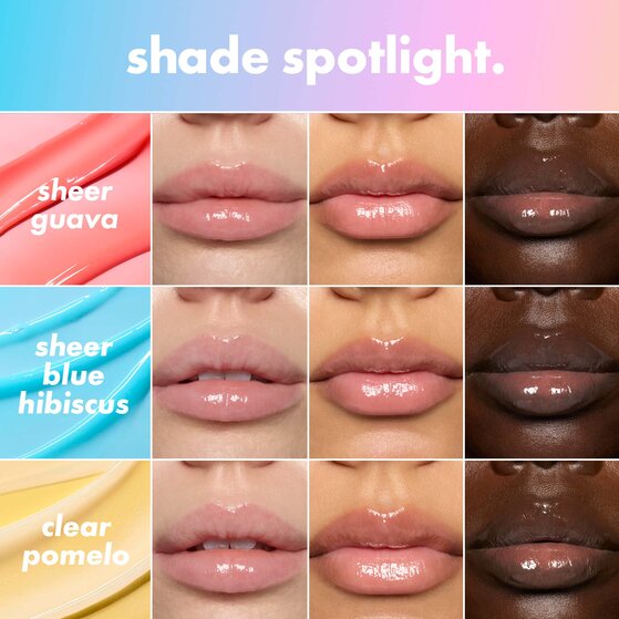 Three Different Shades of a Hydrating Peptide Lip Treatment on Different Skin Tones