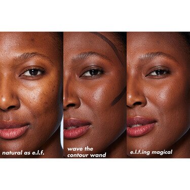 Woman before and after makeup look after applying Halo Glow Contour Beauty Wand