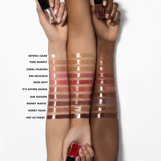 Arm swatches showing the different glow reviver lip oil shades