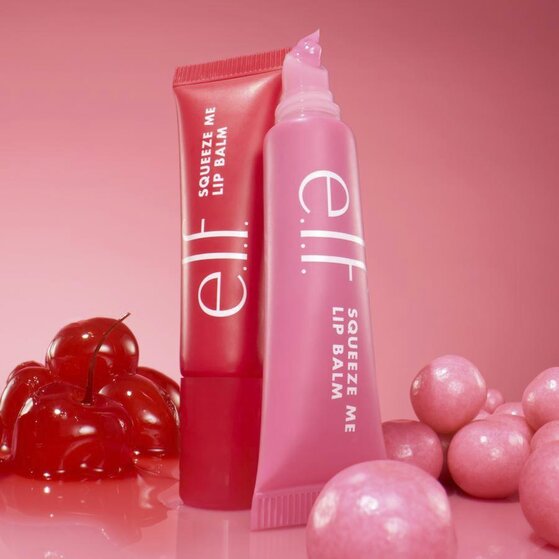 e.l.f. cosmetics cherry and bubblegum flavored squeeze me lip balm set