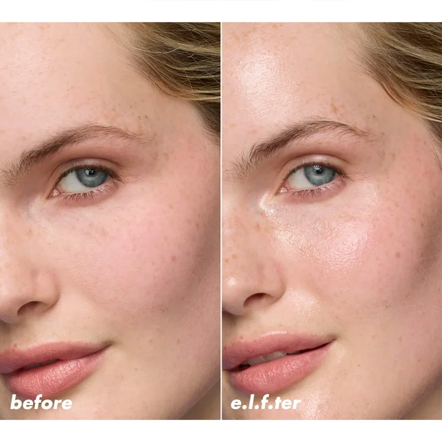 before & e.l.f.ter with Glass Slick Serum Stick