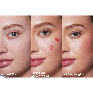 Before and after makeup look after applying Halo Glow Beauty Blush Wand