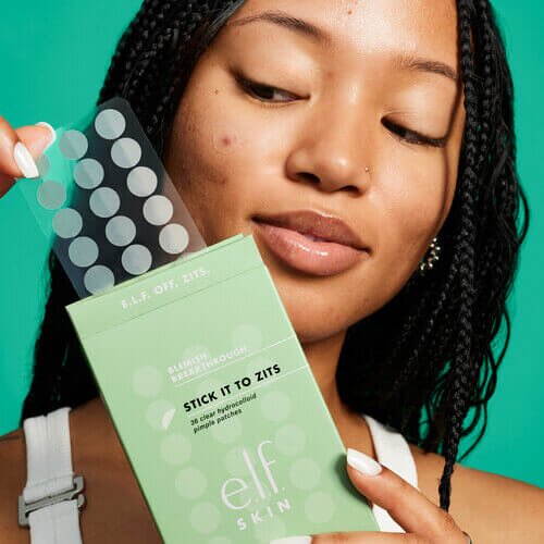 Model using Breakthrough Blemish Stick It to Zits Pimple Patch