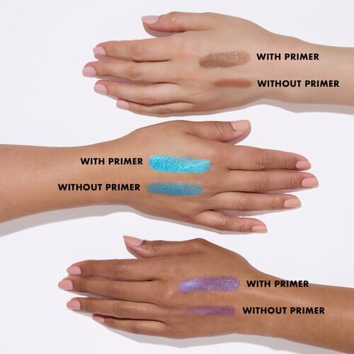 Eyeshadow shade swatches applied on skin with and without using eyeshadow primer