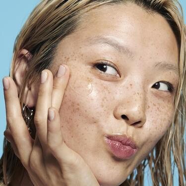 Woman's complexion after applying skincare