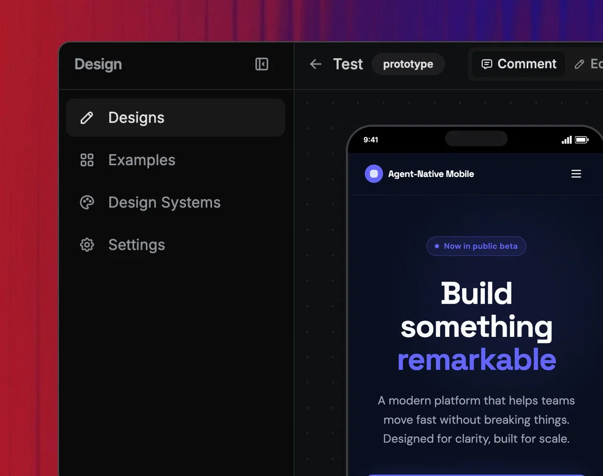 Design studio showing generated HTML prototypes and tweak controls