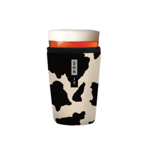 pink javasok iced coffee sleeve with daisy and cherry pattern