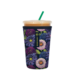 purple javasok iced coffee sleeve with floral pattern