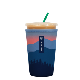 javasok iced coffee sleeve with mountain motif