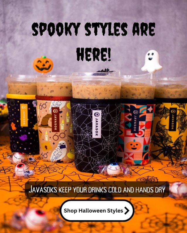 Go Back to School in Style! Keep drinks cold & hands dry! JavaSok iced coffee on a desk with office supplies.