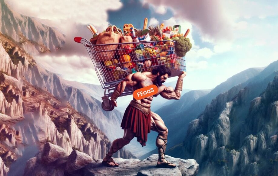 Greek god holding a shopping cart