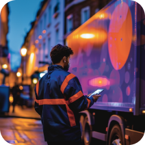 man standing in front of delivery truck