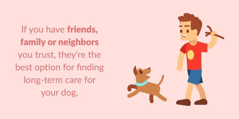 If you have friends, family or neighbors you trust, they're the best option for finding long-term care for your dog. This time, it makes more sense...