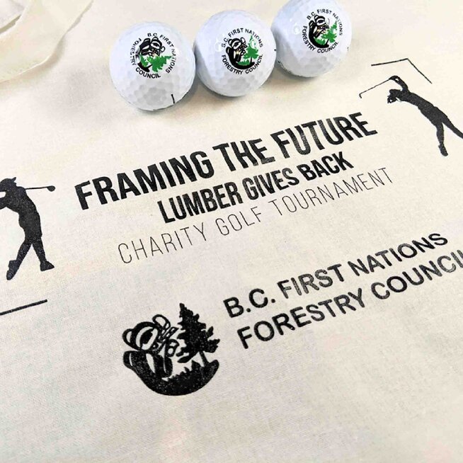 Close up view of a corporate branded tote bag