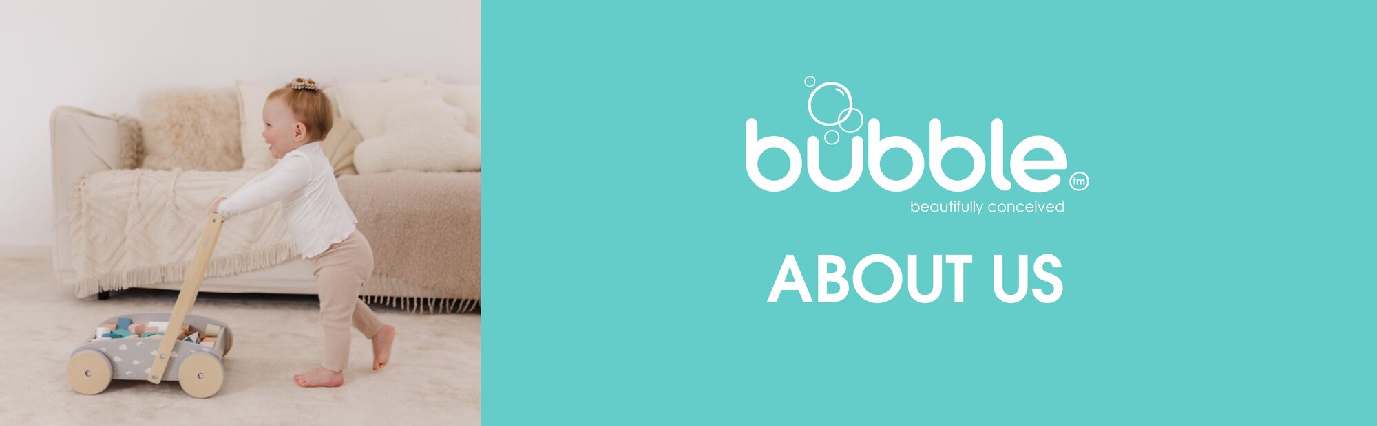 Baby pushing wooden toy
