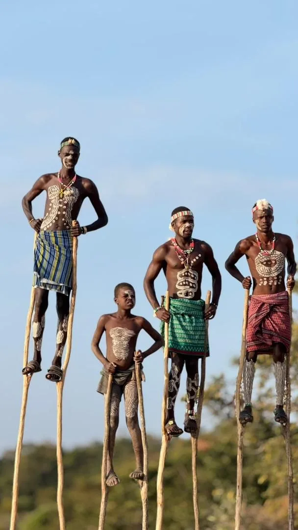Traditional stilt walkers in southern Ethiopia