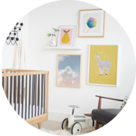 Nursery with colorful wall art