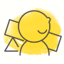  Illustrated icon with yellow background of child with building blocks