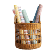 Basket with rolls of Chasing Paper's wallpaper 