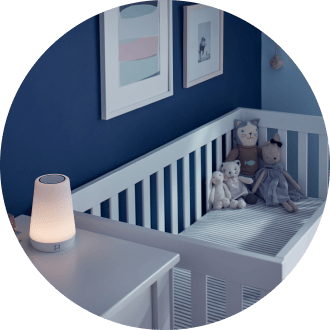 Nightime nursery with Hatch Rest lit up