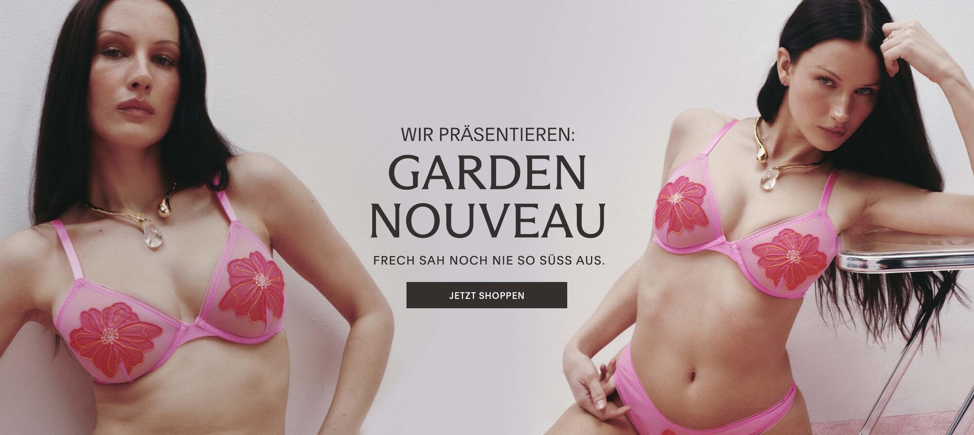 Model posing in floral bra and undie set