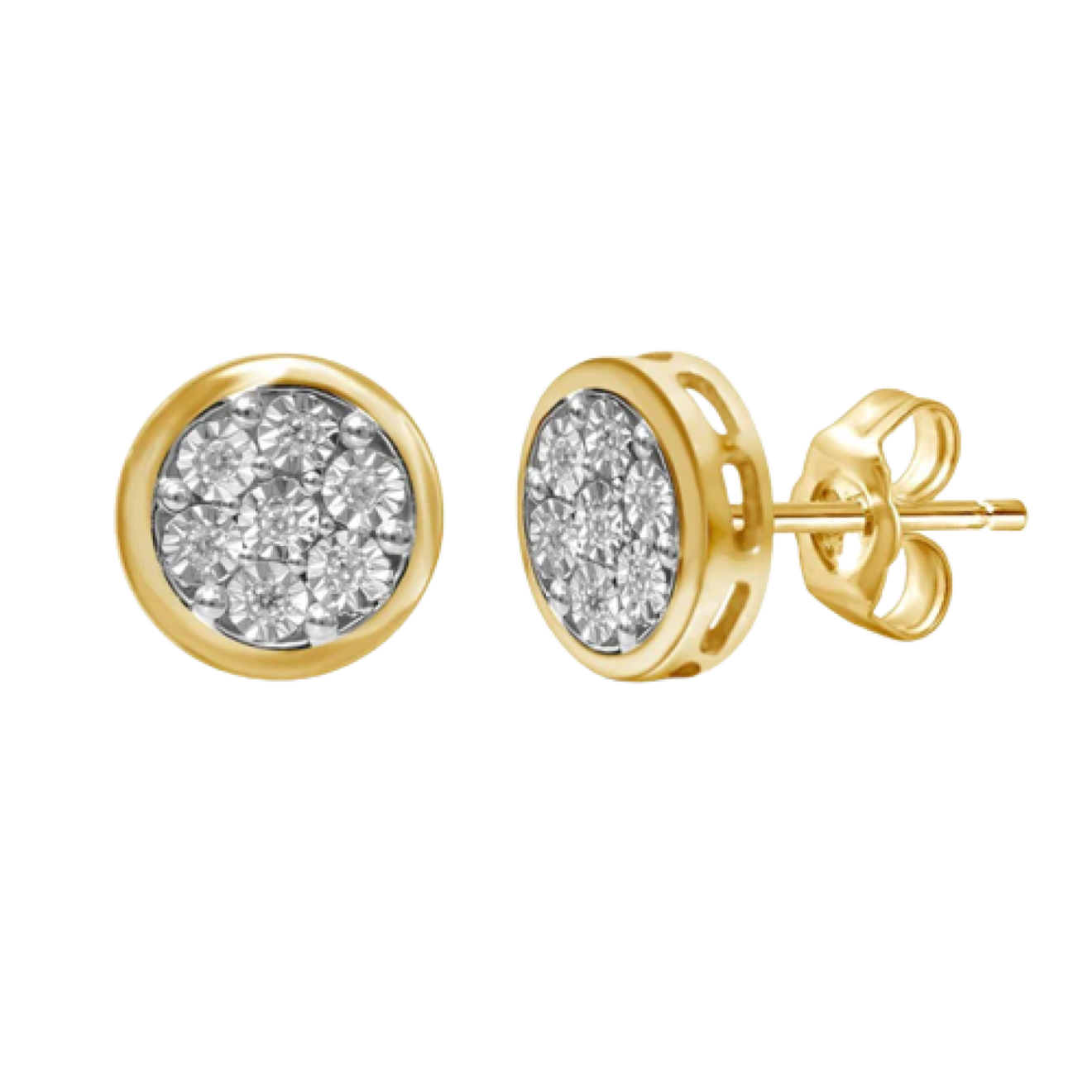 Bevilles 9ct Yellow Gold Illusion Diamond Set Earrings
