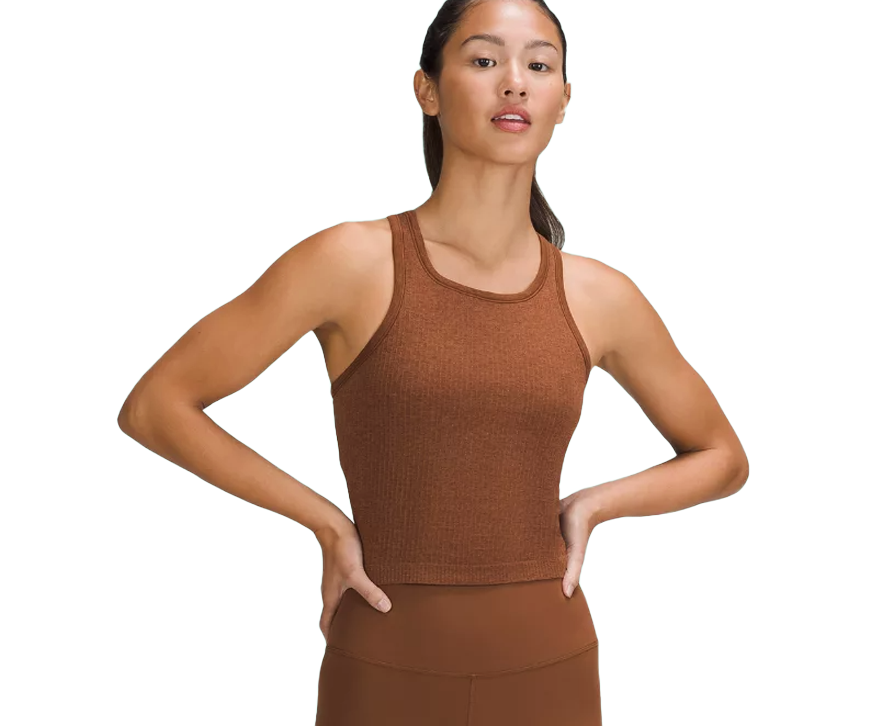 lululemon Ebb to Street Cropped Racerback Tank Top in Roasted Brown