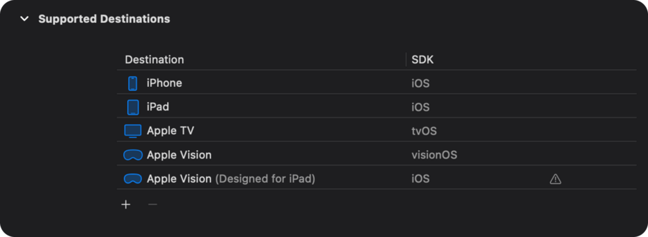 Both iOS and native visionOS based simulators