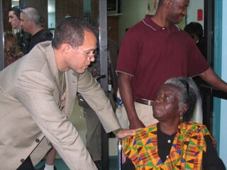 Keith Norris (left) and the late Lillian Mobley (right), affectionately known as the matriarch of South Central Los Angeles, who played a major role in the starting of MLK Hospital and Charles Drew University.