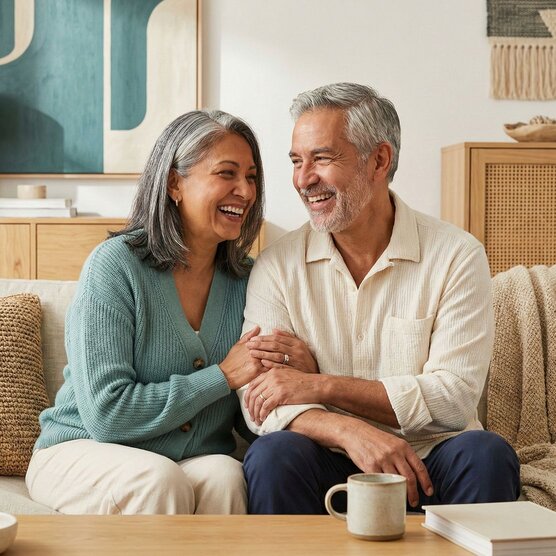 Happy senior couple relaxing in their living room