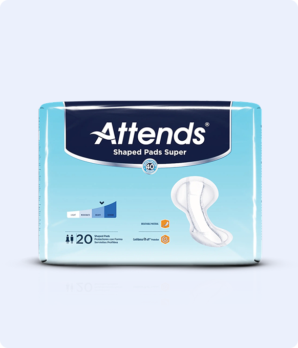 Attends incontinence pads displayed in packaging 