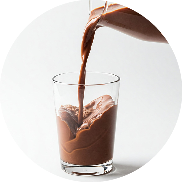 Image of a hand pouring a chocolate ensure nutrition shake.