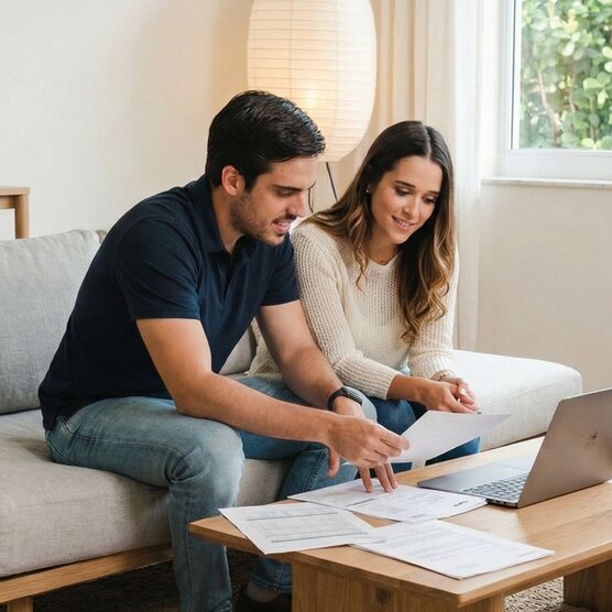 Bianca and Jon sorting through documents