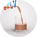 Image of a hand pouring a chocolate ensure nutrition shake.