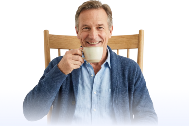 Relaxed senior man drinking a cup of tea