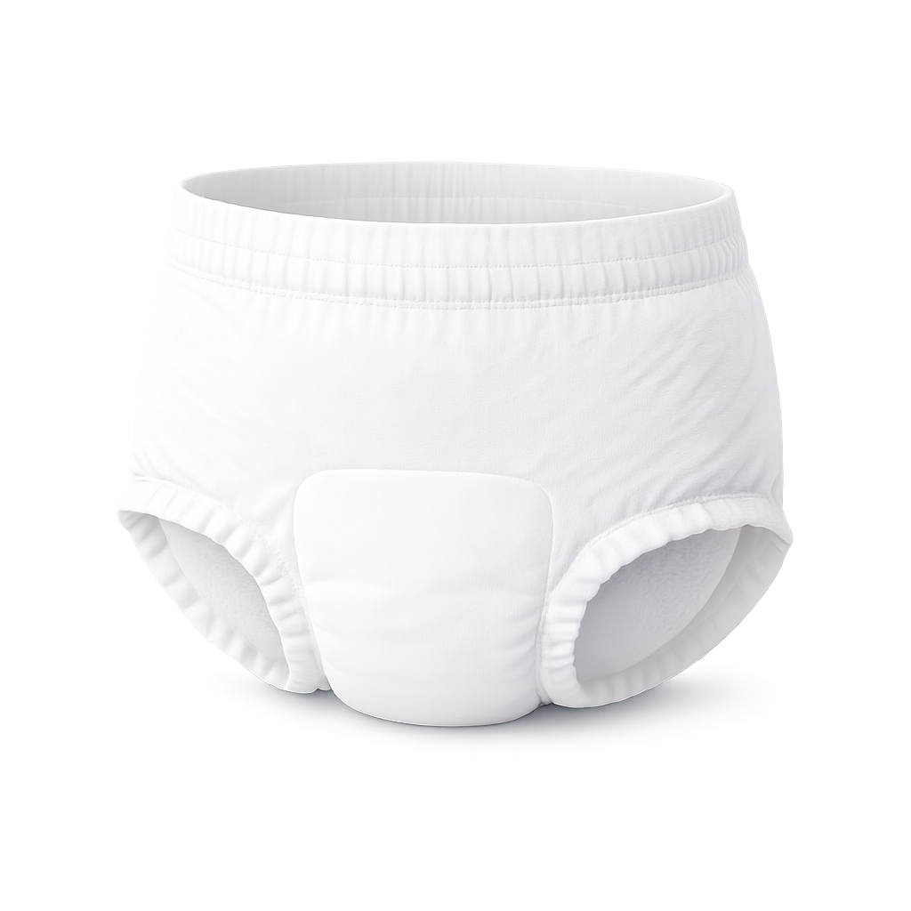 White pull-up underwear with an elastic waistband.