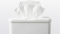 Personal wipes in a white container