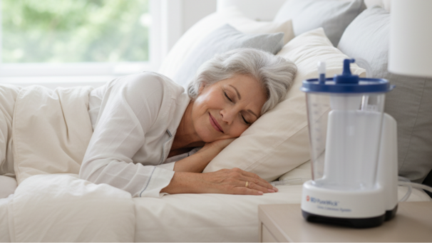 Woman sleeping next to the PureWick system