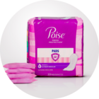 Image of a pink Poise incontinence pads package.