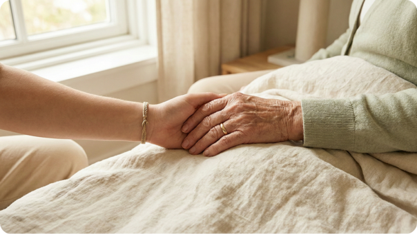 Caregiver holding care recipient's hand