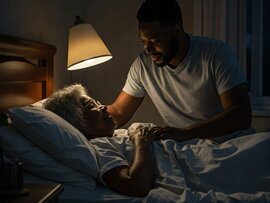 Photo of a woman being cared for in bed.