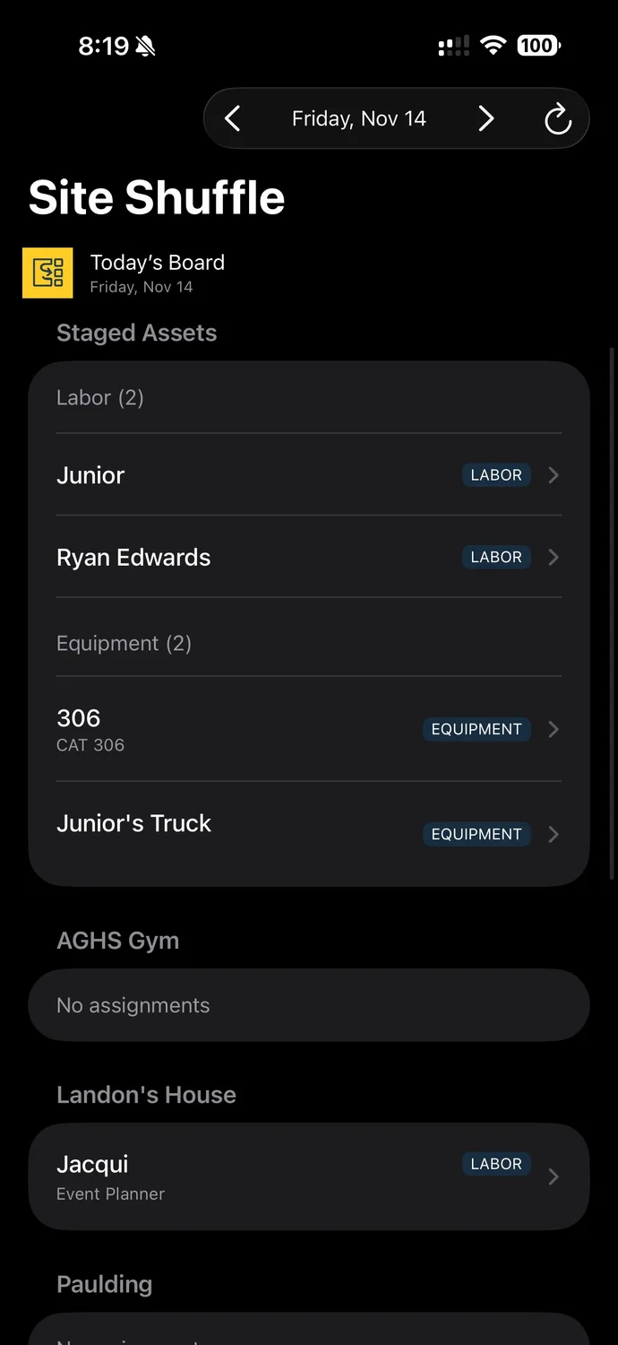Site Shuffle Mobile - Today's Board