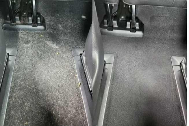 Rivian R1S rear carpet before an interior detail