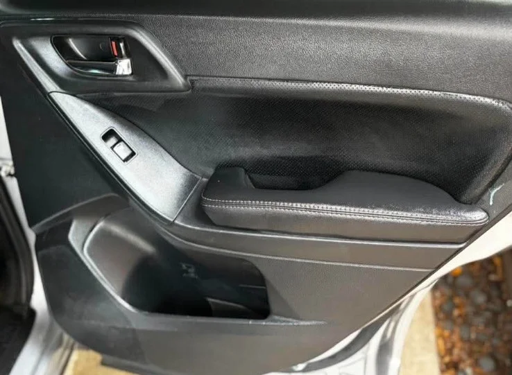 Cleaned Rivian R1S rear door panel after detailing