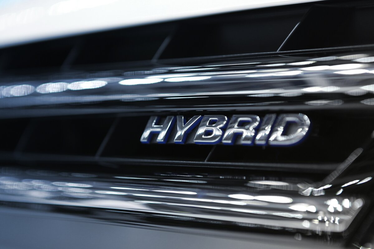 close up image of front grill of hybrid car