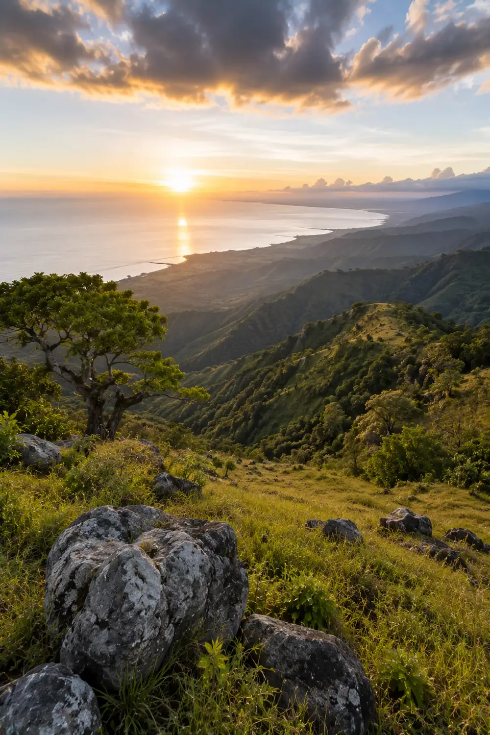 Sunset over ocean and mountain landscape Timor-Leste