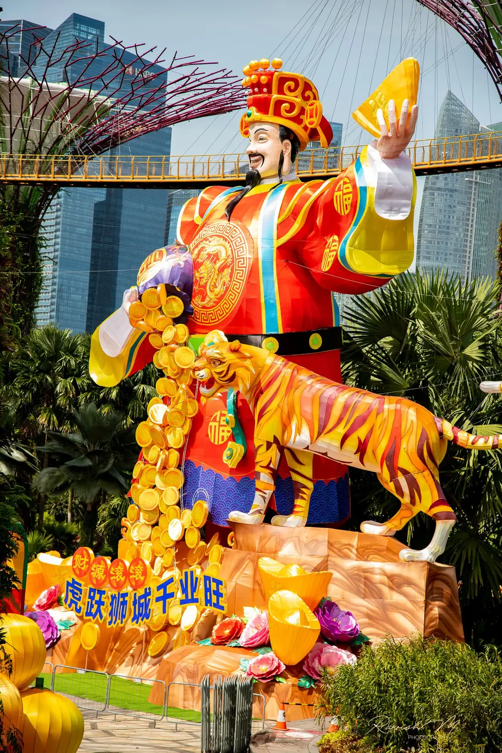 Colorful Chinese New Year God of Fortune tiger lantern display at Gardens by the Bay Singapore